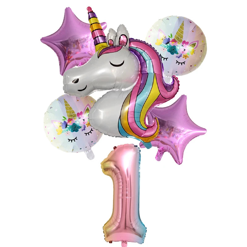 Unicorn Balloon 1st Birthday Party Decorations Kids Globo baby shower first Number inflatable Helium Foil Balloons new year 2023