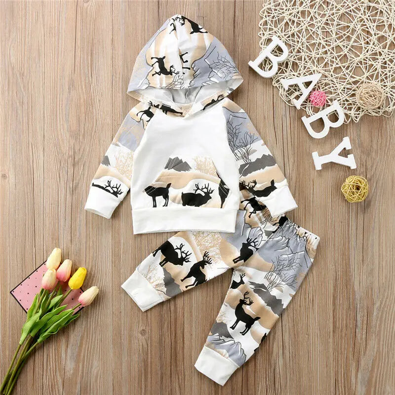 Citgeett Spring Christmas Newborn Infant Baby Boys Girls Hooded Tops Pants Leggings Outfits Autumn Xmas Fall Clothes Set