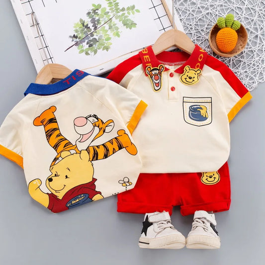 2021 Toddler Kids Short Sleeve Polo T-shirts + Shorts 2pcs Cartoon Mickey Children Baby Boys Girls Summer Tracksuit Clothes Suit