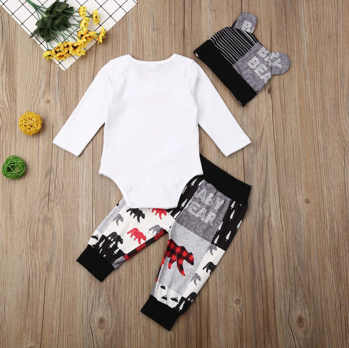 Citgeett Fall Autumn 3PCS Newborn Baby Boy Girl Christmas Clothes Set Bear Print Romper Pants Outfits Spring Set