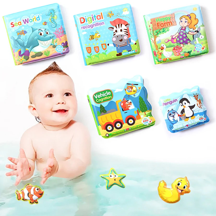 Water Bath Toy Bath Book Swimming Bathroom Toy Baby Toys Early Educational Toy With BB Shistle Learning Animal Digital Bath Book