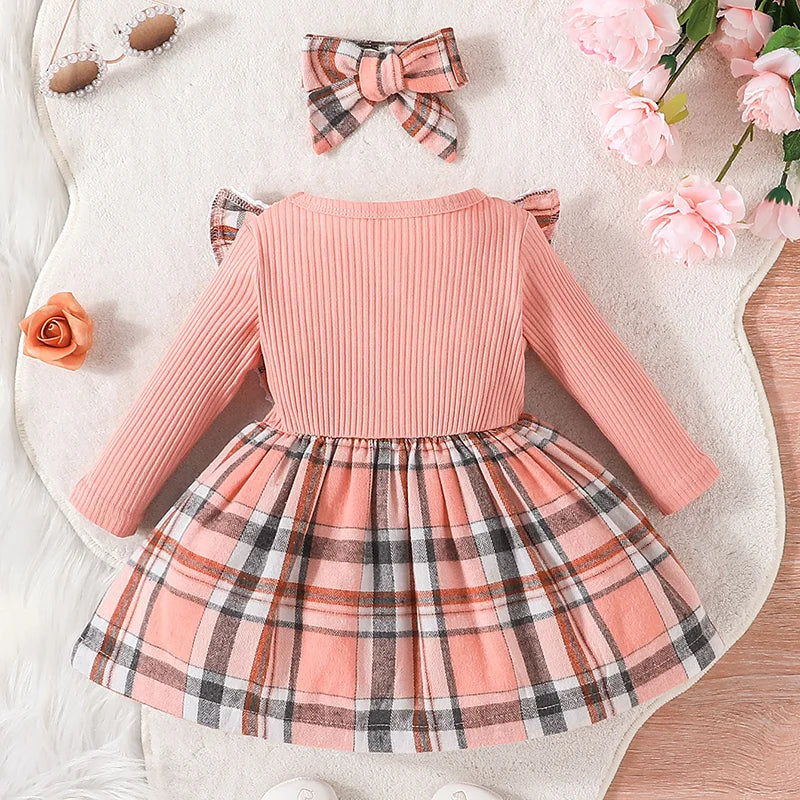 Dress For Kids 3 Months - 3 Years old Style Fashion Long Sleeve Christmas Red Grid Princess Formal Dresses Ootd For Baby Girl