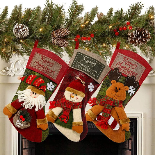 Christmas Stocking Classic Large Stockings Santa Snowman Reindeer Xmas Character for Family Holiday Christmas Party Decorations