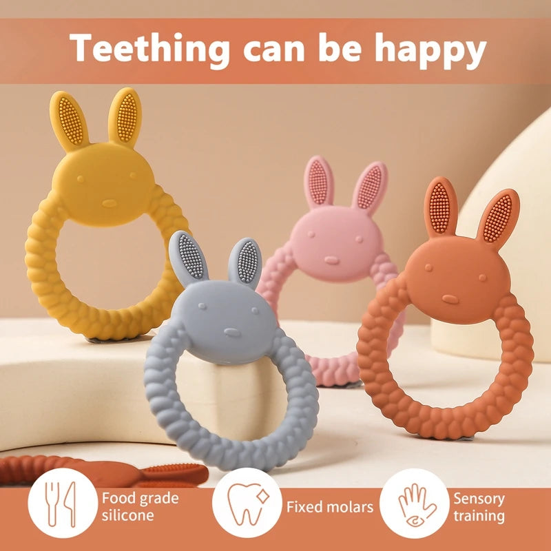 1pc Baby Silicone Teether Cartoon Rabbit Rodent Teething Ring Food Grade Diy Accessories Teething Molar Toys Infant Rattle Toy