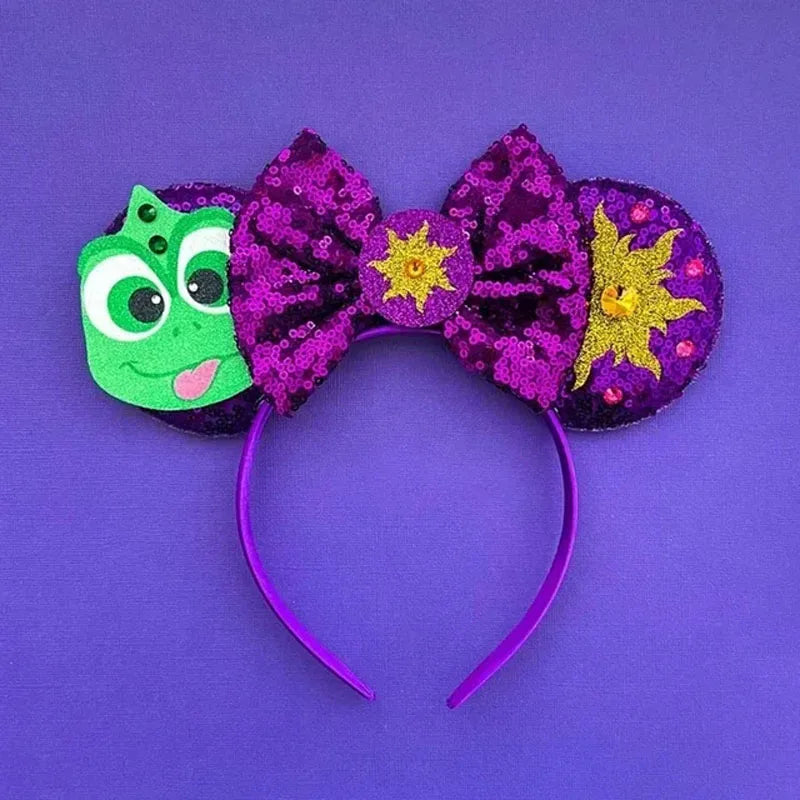 Mickey Mouse Rapunzel Hair Accessories Women Sun Flower Ears Headbands Kids Sequins Bow Chameleon Hairbands Tangled Headwear