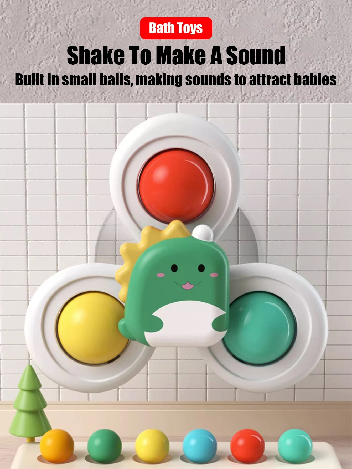 3pcs of Set 0-3 years old Baby Bathroom Spinning Toys,Can be sucked on the Table, Bathroom Wall, glass,Car Windows Soothing Toys