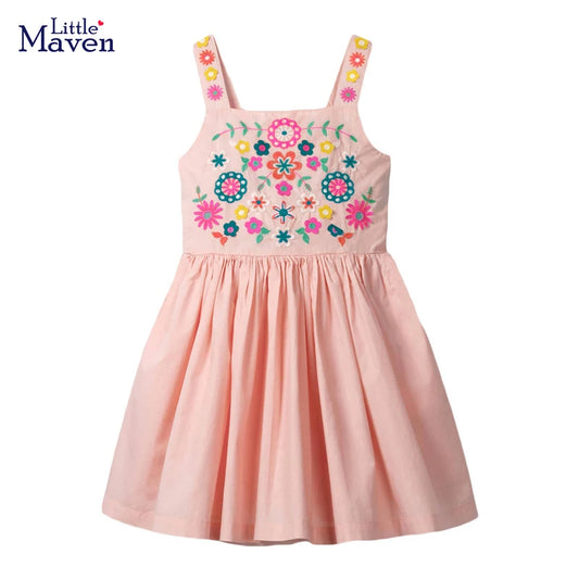 Little maven 2024 New Years Girls Dress Summer Girl Beach Floral Dresses for Girls 7 Years Embroidery Floral Baby Girls Clothes