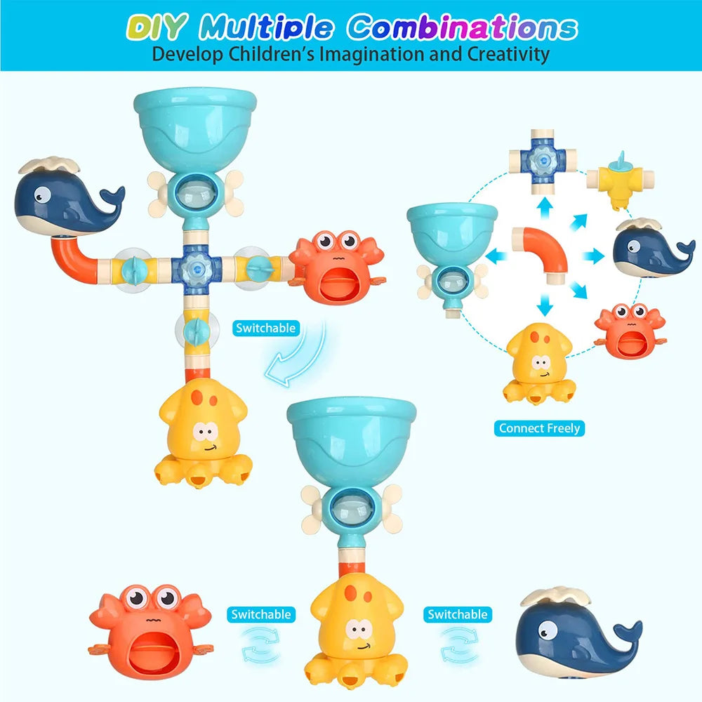 Baby Bath Toys Bathtub DIY Pipes Tubes Bath Time Water Game Spray Swimming Bathroom Toys for Toddlers Kids Gifts Birthday Gift