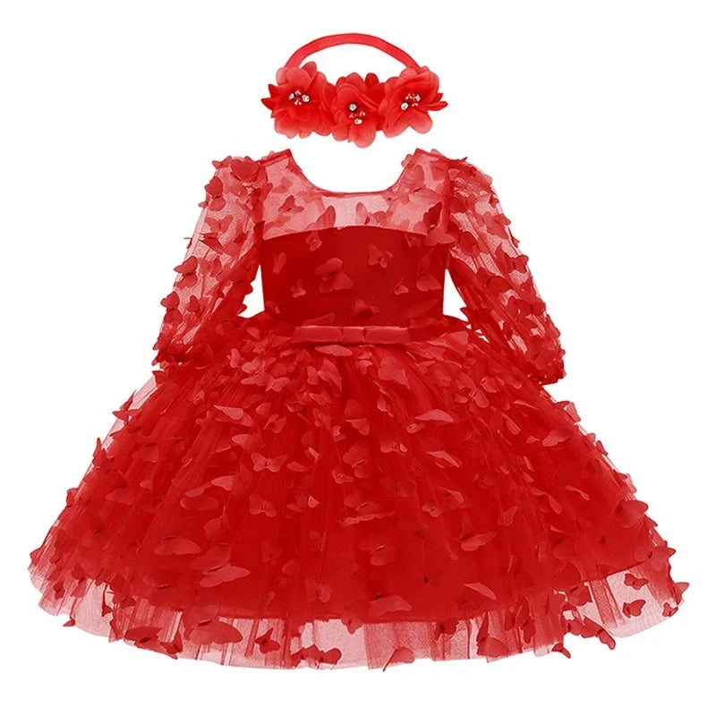 3 6 9 12 18 24 Months Newborn Dress Flowers Mesh Fashion Party Little Princess Baby Dress Christmas Birthday Gift Kids Clothes