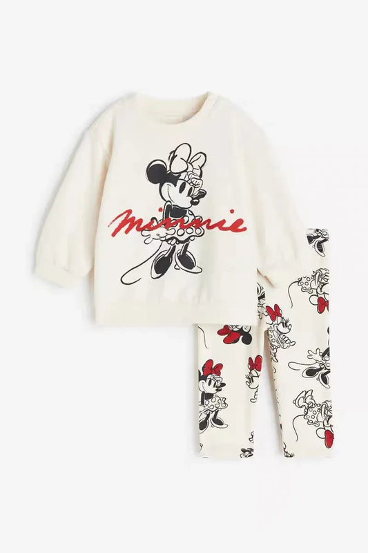 Girls Autumn Long Sleeve Suits 1-6Age Kids Cartoon Print Sweatshirt +Pants Two Piece Set Minnie Print Outfits Disney Clothing