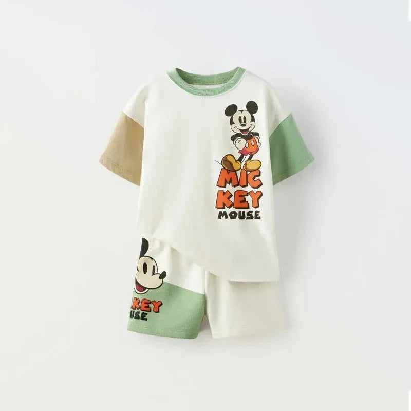 Fashion 2024 Kid Summer Short Sleeve Tracksuits Cartoon Tshirt Shorts Two Piece White Tees Print Shorts Baby Casual Clothes Sets