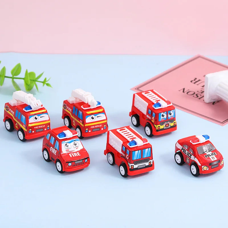 10Pcs Mini Pull Back Fire Truck Police Car Toys for Kids Fire Fighting Theme Birthday Party Favors Baby Shower Gifts Goodie Bags