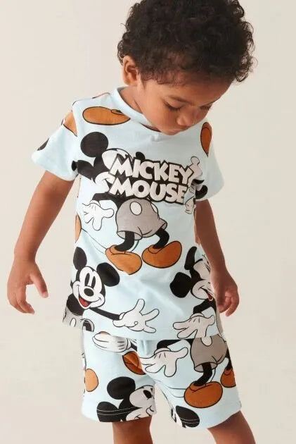 Short Sleeve Tshirt Tracksuits Casual Mickey Print Tees +Shorts Summer New Cartoon Full Print 2 Piece Sets Toddler Cute Clothing