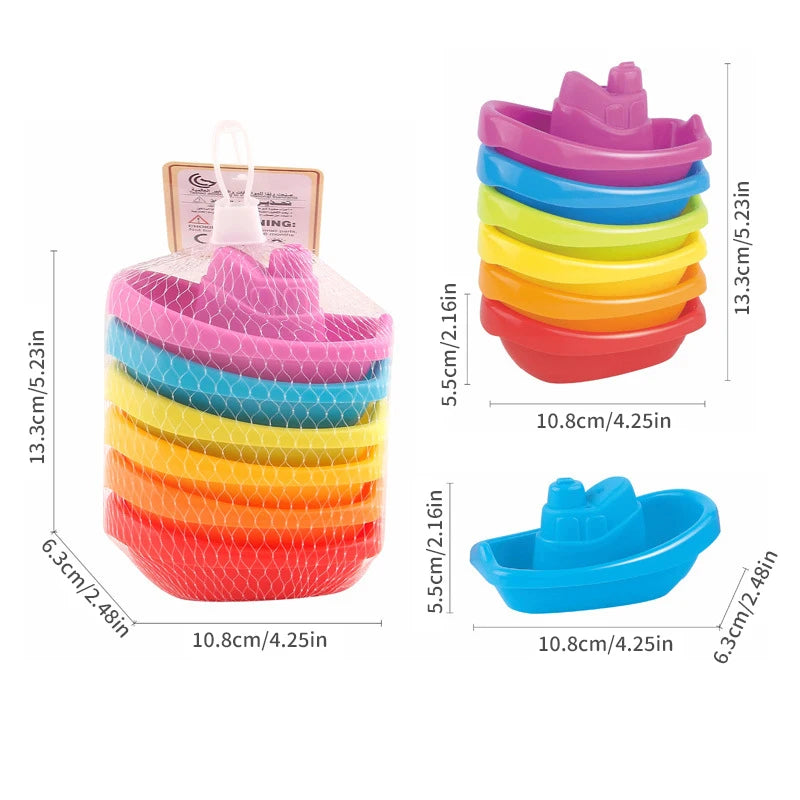 Baby Bath Toys Colorful Stacking Cups Early Educational Montessori Children Toys Boat-shaped Stacked Cup Folding Tower Toys Gift