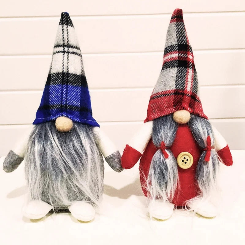 Christmas Gnomes Plush Doll Handmade Elf Santa Tomte Swedish Gnome Blue Plaid Gnomes Christmas Ornaments Scandinavian Gnomes