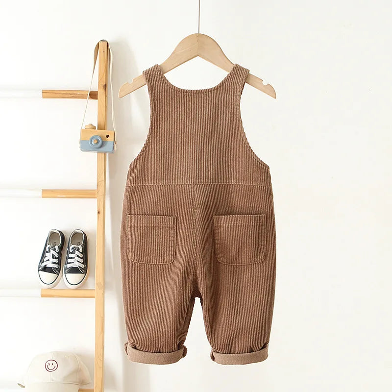 Spring 1-4Y Toddler Baby Boys Girls Solid Corduroy Suspander Overalls Heart Pattern Kids Playsuit Jumpsuit Clothes Romper