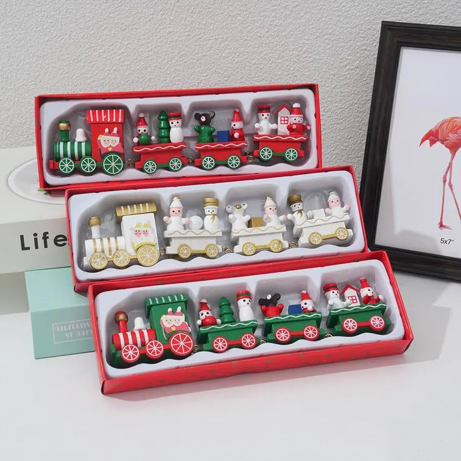 Christmas Wooden Train Decor Set, Cute Wooden Mini Train Ornaments Christmas Train Ornament Toys for Kids Gift Home Decoration