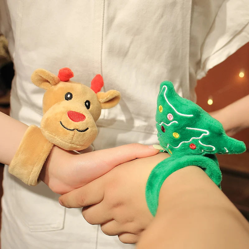 Cartoon Christmas Deer Clap Circle Toy Slap Snap Wrap Wristband Bracelet Deer Plush Hand Ring Fun Pop Circles Kid Christmas Gift