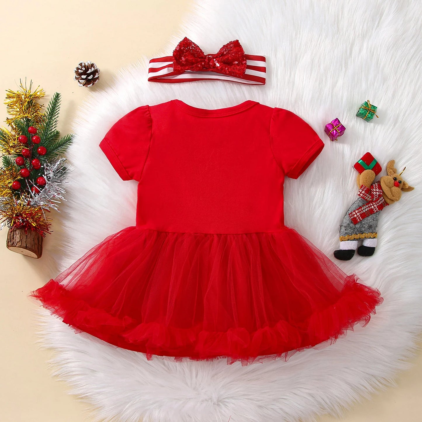 Ma&Baby 0-24M 1st Christmas Baby Girl Romper Newborn Infant Toddler Girl Letter Lace Ruffle Jumpsuit Xmas Costumes D01