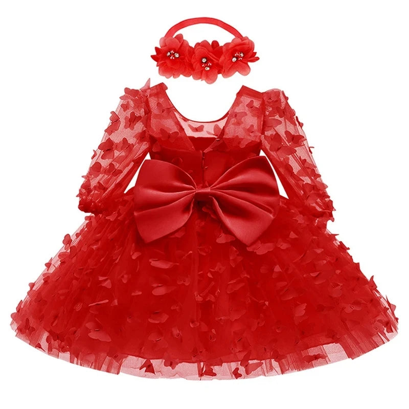 3 6 9 12 18 24 Months Newborn Dress Flowers Mesh Fashion Party Little Princess Baby Dress Christmas Birthday Gift Kids Clothes