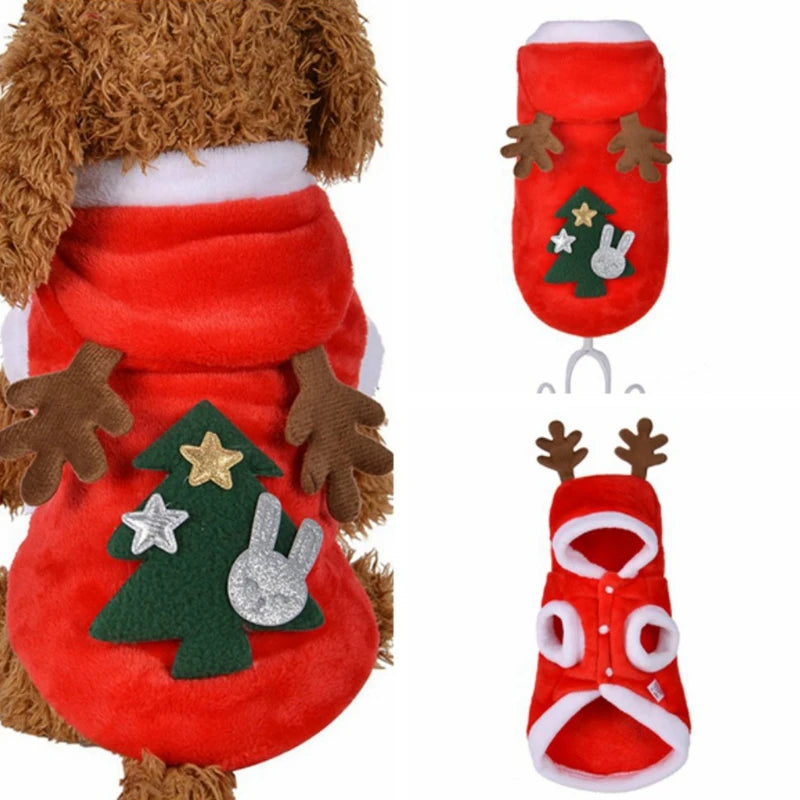 Hooded Christmas Jumpsuit for Dogs Pet Elk Christmas Cat Dog Clothes Pet Warm Dog Cat Jacket Coat Autumn Winter Puppy Clothing