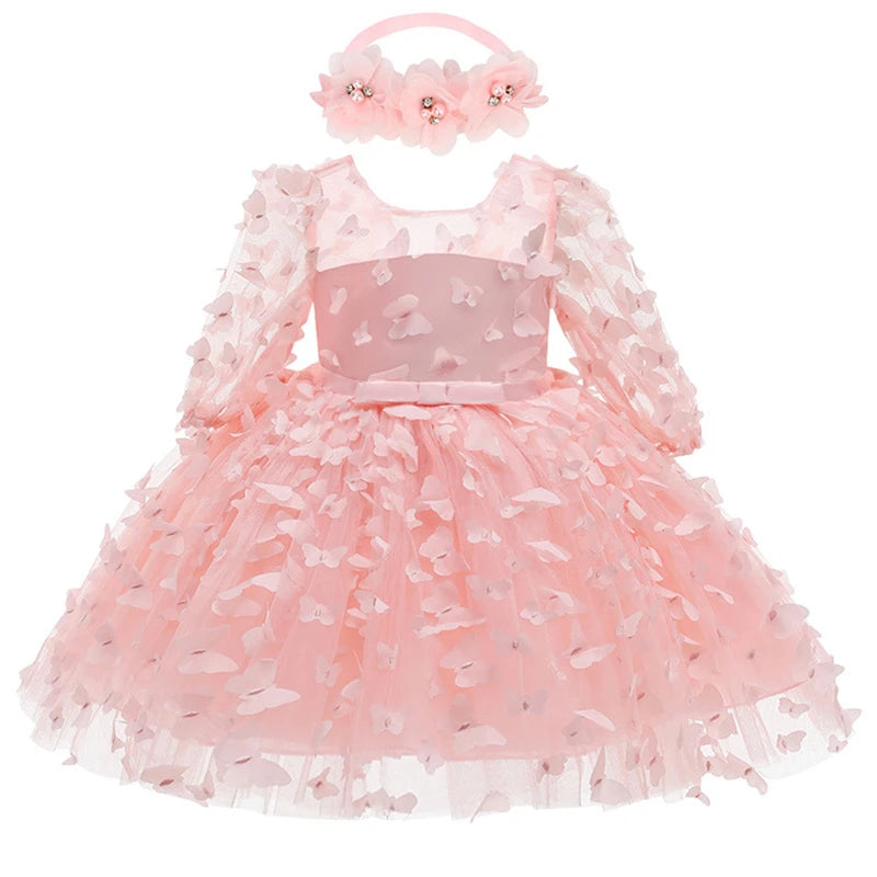 3 6 9 12 18 24 Months Newborn Dress Flowers Mesh Fashion Party Little Princess Baby Dress Christmas Birthday Gift Kids Clothes