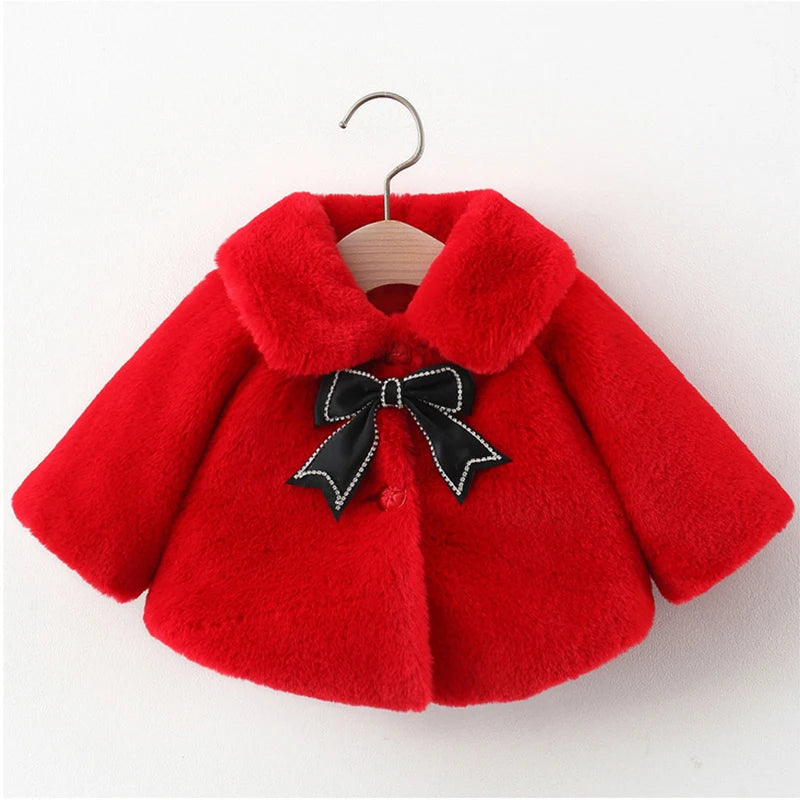 2024 New Winter Jacket For Baby Girl Clothes Fashion Christmas Princess Cloak Autumn Warm Faux Fur Girls Coat Plush Baby Outwear