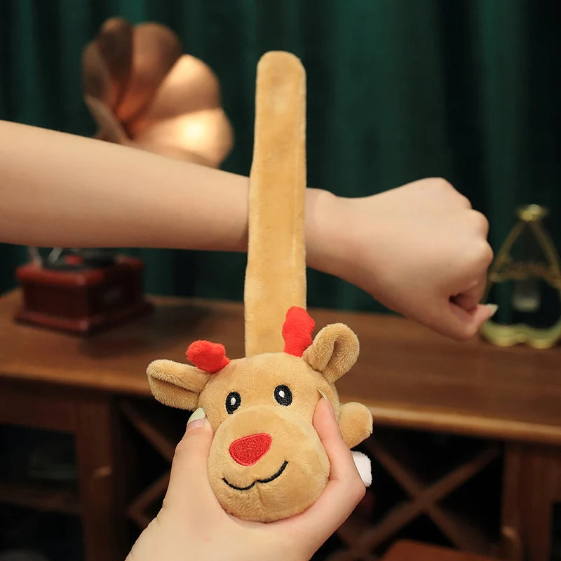 Cartoon Christmas Deer Clap Circle Toy Slap Snap Wrap Wristband Bracelet Deer Plush Hand Ring Fun Pop Circles Kid Christmas Gift