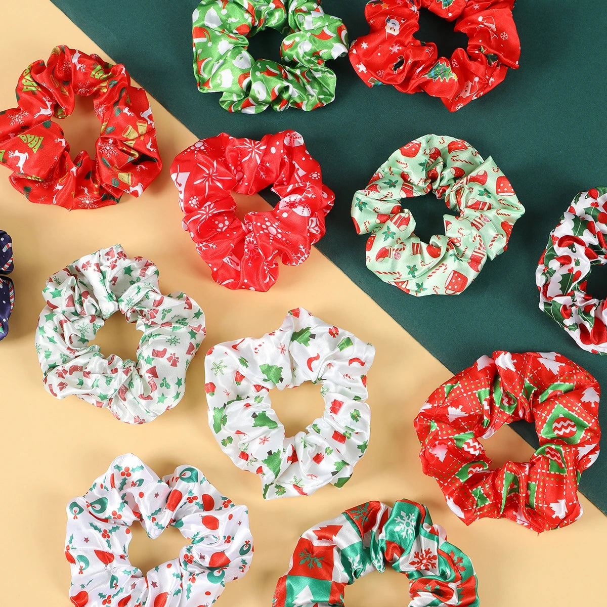 12pcs/lot Christmas Vibrant Hair Surunchies Set Woman Girls Fashion Sweet Hair Ties Rubber Band Female Party Hair Accessories