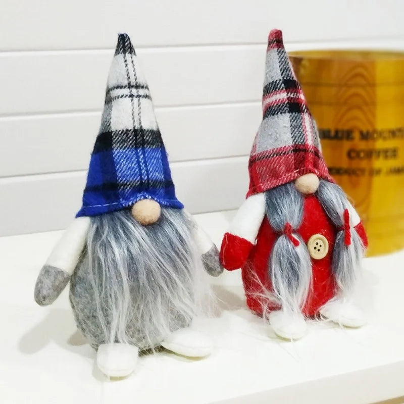 Christmas Gnomes Plush Doll Handmade Elf Santa Tomte Swedish Gnome Blue Plaid Gnomes Christmas Ornaments Scandinavian Gnomes