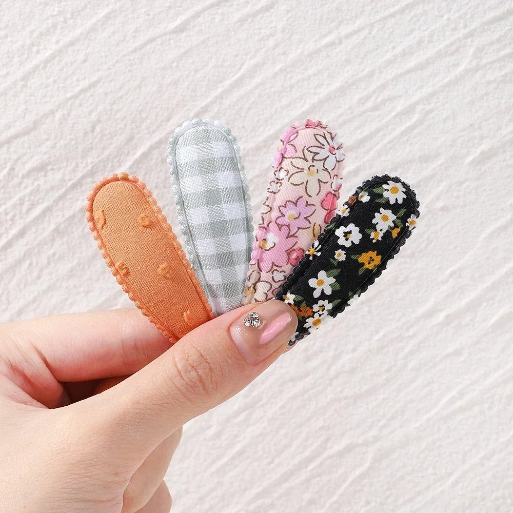 10Pcs/Set Newborn Print Cotton Alloy Hair Bow Snap Clips Fabric Plaid Hairpins Girl Kid Headwear Baby Hair Accessories Wholesale