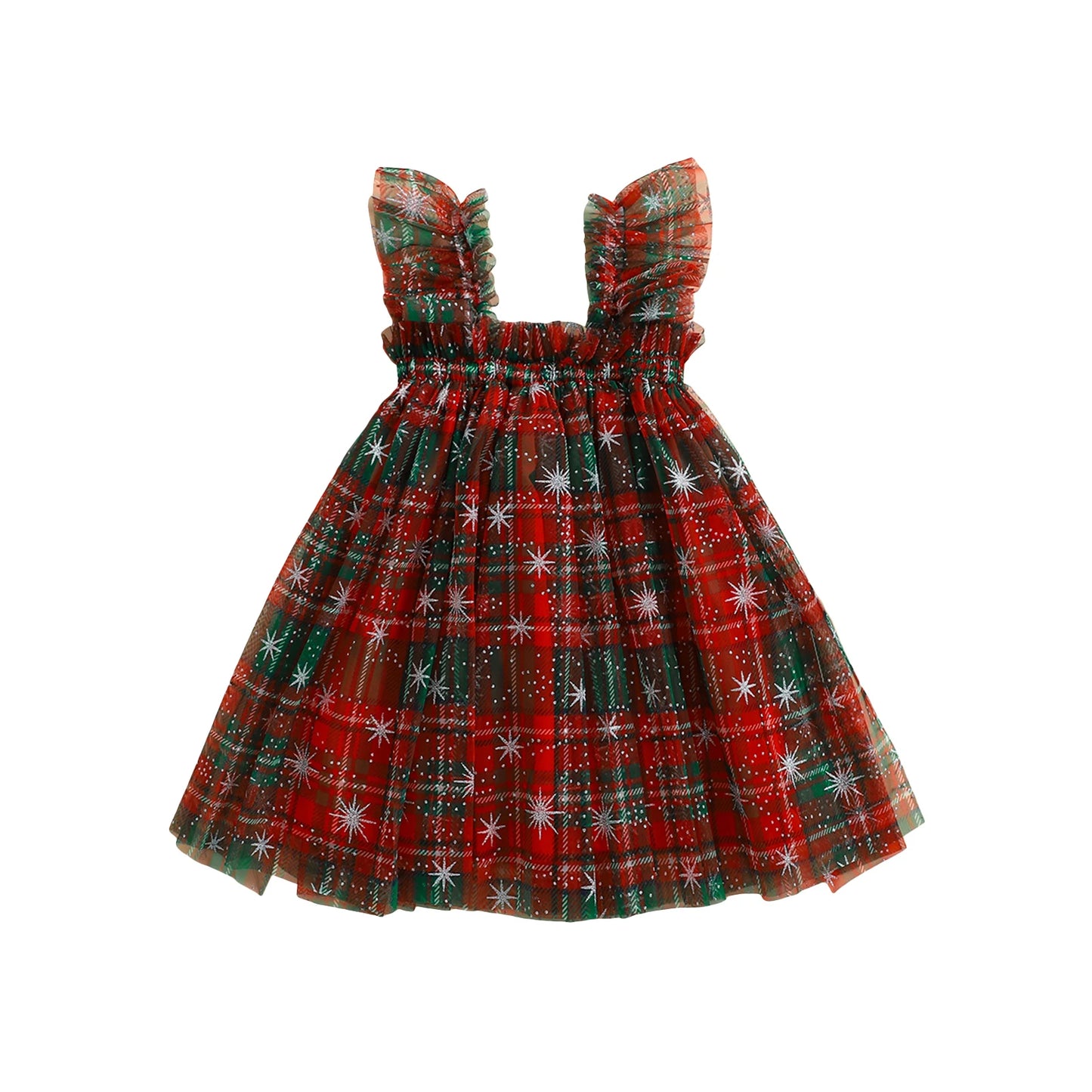 Kids Baby Girl Dress Christmas Clothes Candy Cane/Plaid Print Sleeveless Square Neck Tulle Tutu A-Line Dress for Toddlers 1-4Y