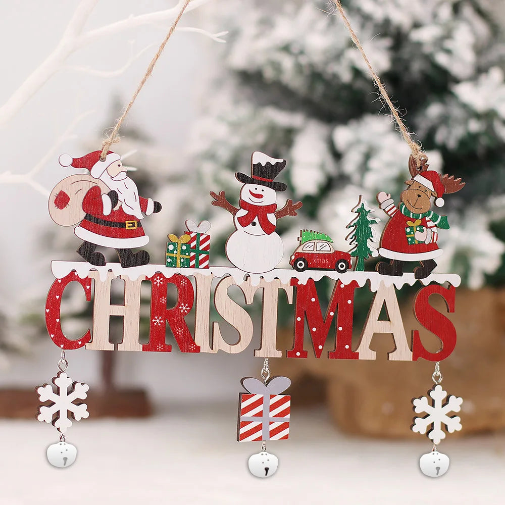 Santa Claus Wooden Ornament 2024 Merry Christmas Noel Home Door Decoration Christmas Tree Pendant Christmas New Year 2025