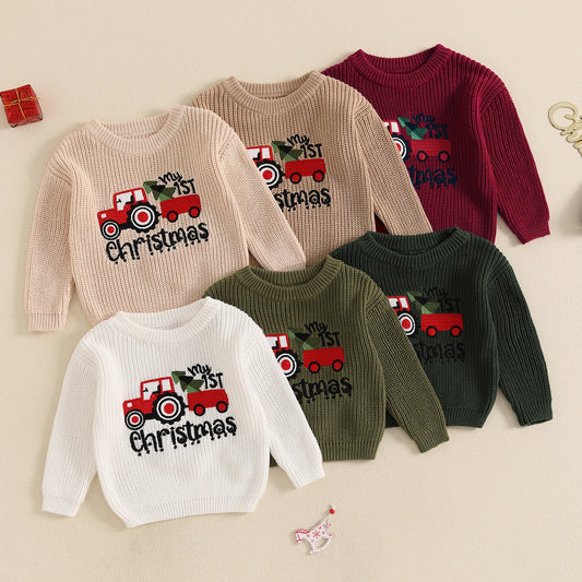 Citgeett Winter Christmas Infant Baby Boy Girl Sweater Letter Embroidery Long Sleeve Pullover Tops Fall Autumn Xmas Clothes