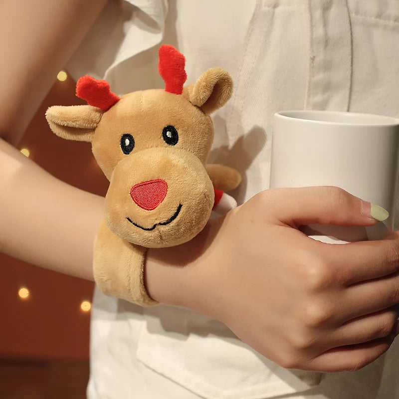 Cartoon Christmas Deer Clap Circle Toy Slap Snap Wrap Wristband Bracelet Deer Plush Hand Ring Fun Pop Circles Kid Christmas Gift