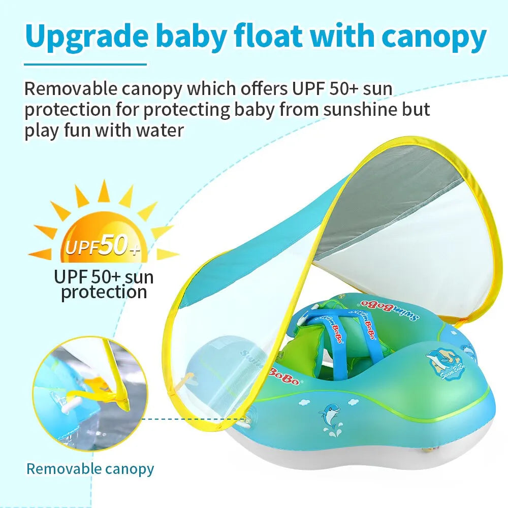 Baby Swimming Float With Canopy Inflatable Infant Floating Ring Kids Swim Pool Accessories Circle Bathing Summer Toys