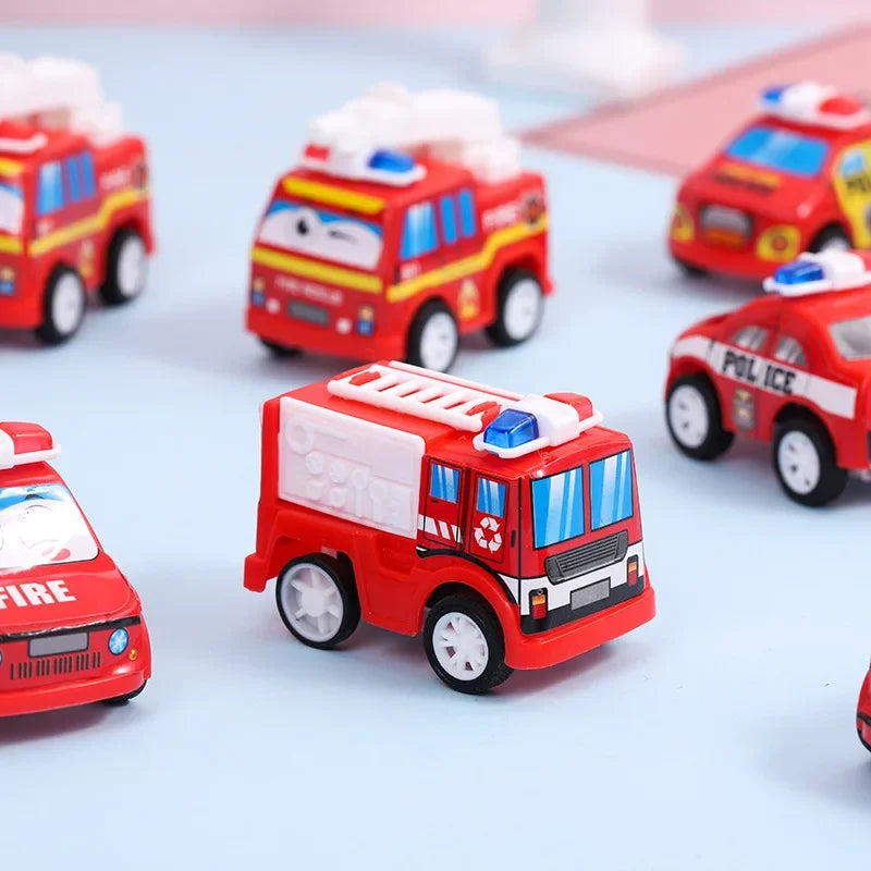 10Pcs Mini Pull Back Fire Truck Police Car Toys for Kids Fire Fighting Theme Birthday Party Favors Baby Shower Gifts Goodie Bags