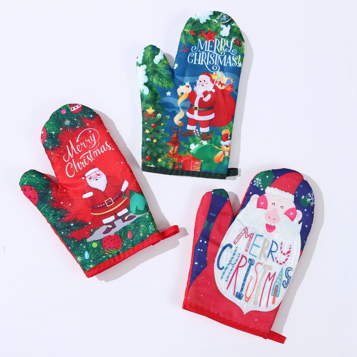 2Pcs/Set Christmas Microwave Glove Kitchen Anti-Hot Gloves Potholder Gloves Mitts for BBQ Insulation Gloves Oven Mitts Baking