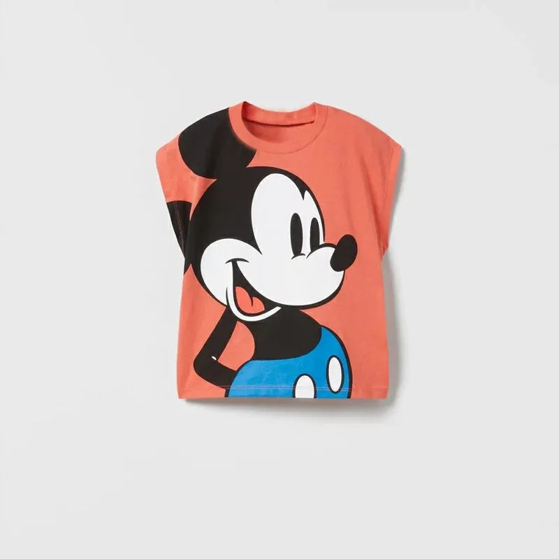 Mickey Print Tshirt Children Costume New Casual Round Neck Bottoming Shirt Baby Boys Trendy Fashion Casual Sports Short Sleeve