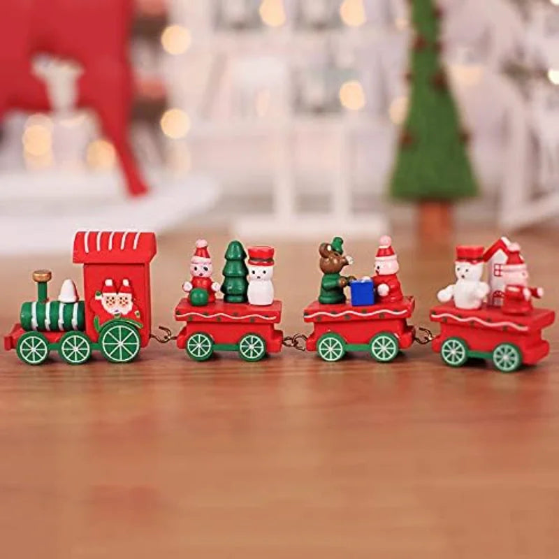 Christmas Wooden Train Decor Set, Cute Wooden Mini Train Ornaments Christmas Train Ornament Toys for Kids Gift Home Decoration