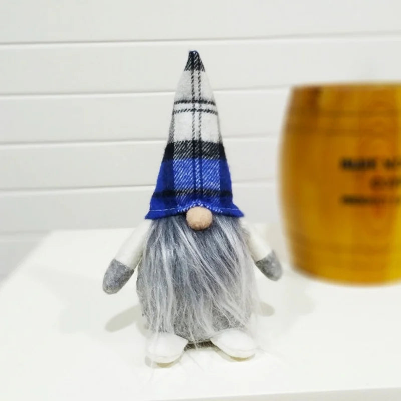 Christmas Gnomes Plush Doll Handmade Elf Santa Tomte Swedish Gnome Blue Plaid Gnomes Christmas Ornaments Scandinavian Gnomes