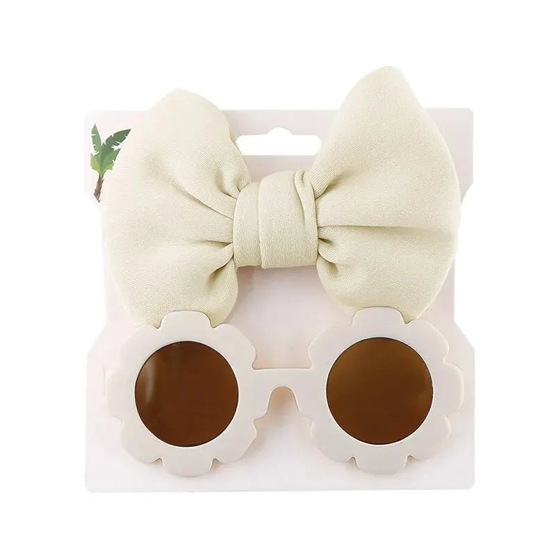 2 Pcs/Set Baby Sunglasses Hairband Set Flower Shape Children Glasses Cartoon Bows Headband Set