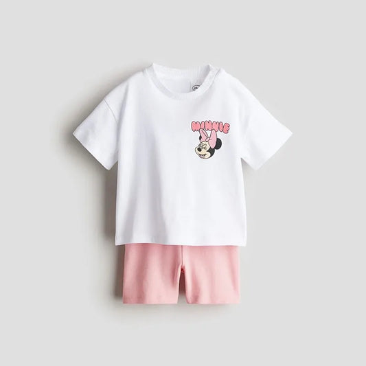 Summer Clothes Set Cartoon Print TShirt 1-6Age Girls Cute TShirt Casual Short Sleeve Tees+Shorts Children Costume 2 Piece Set