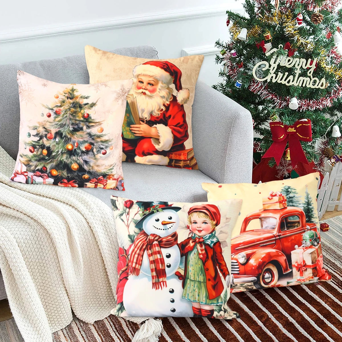 45cm Christmas Cushion Cover Navidad Merry Christmas Decorations For Home 2024 Xmas Noel Cristmas Ornaments New Year Gifts 2025