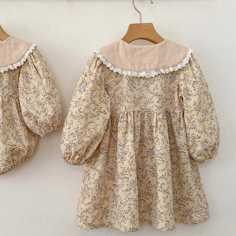 Autumn Baby Girls Doll Collar Dress Sweet Kid Baby Girls Dress Long Sleeve Flower Printing Princess Dress Children Clothes Dress