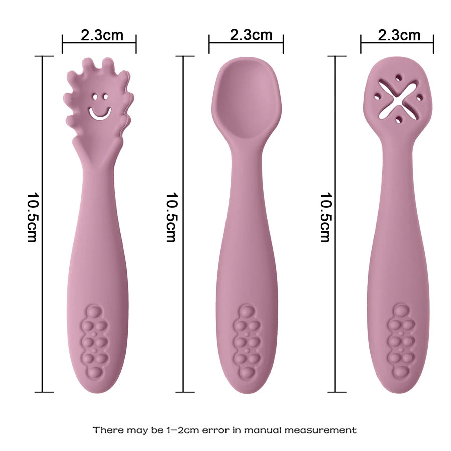 3PCS Silicone Spoon Fork For Baby Utensils Set Feeding Food Toddler Learn To Eat Training Soft Fork Cutlery Children's Tableware