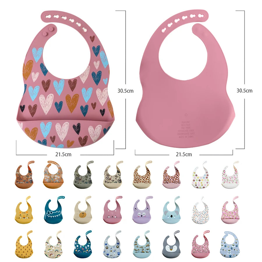 Fashionable Cartoon Printed Waterproof Soft Baby Silicone Bibs Newborn Adjustable Children Burp Cloth Feeding Baby Stuff