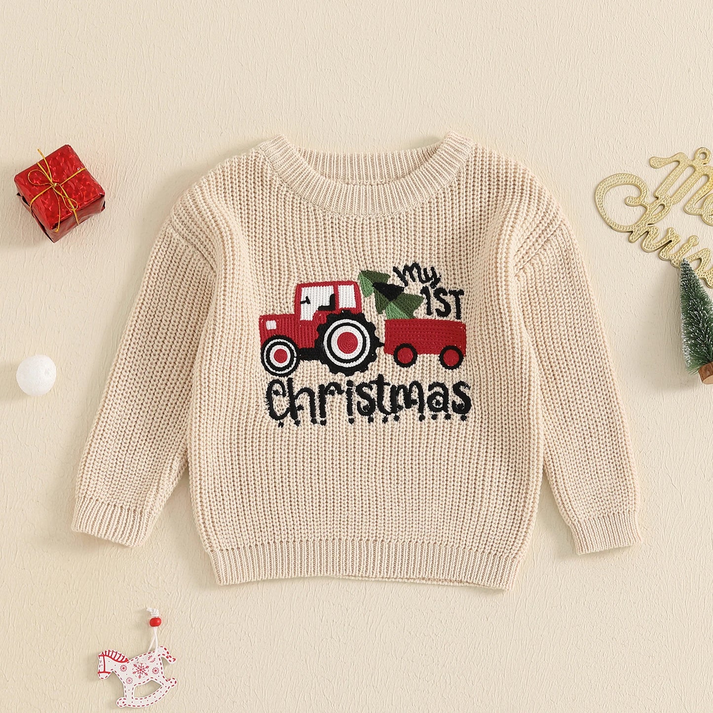 Citgeett Winter Christmas Infant Baby Boy Girl Sweater Letter Embroidery Long Sleeve Pullover Tops Fall Autumn Xmas Clothes