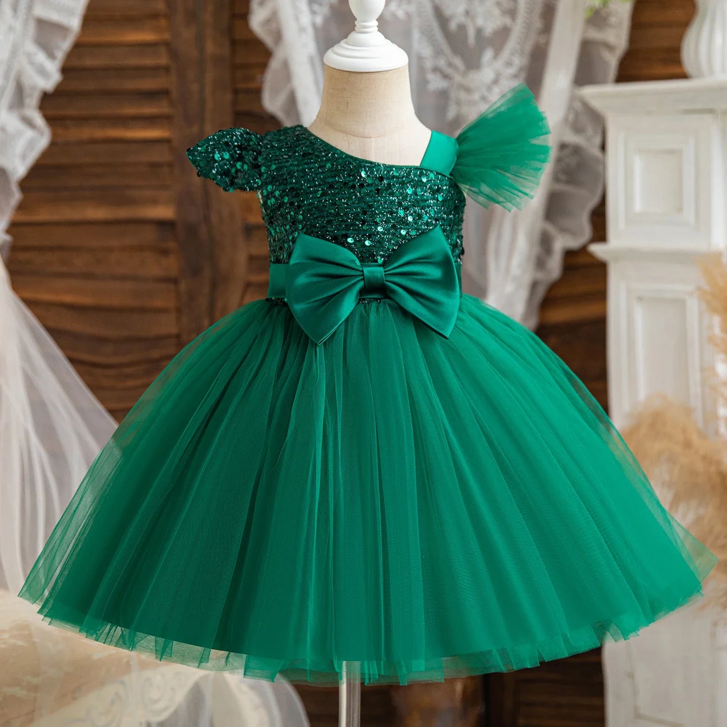 2024 New Girls Princess Sequins Dresses Toddler Kids 1st Birthday Baptism Gown Children Wedding Christmas Party Luxury Dress