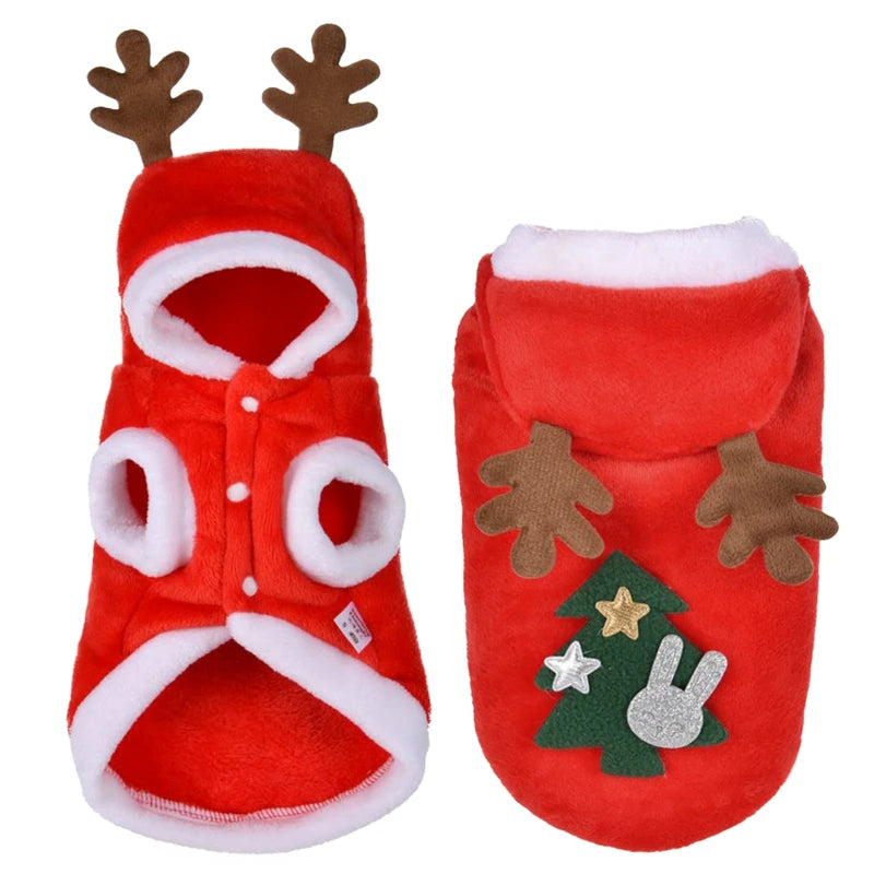 Hooded Christmas Jumpsuit for Dogs Pet Elk Christmas Cat Dog Clothes Pet Warm Dog Cat Jacket Coat Autumn Winter Puppy Clothing